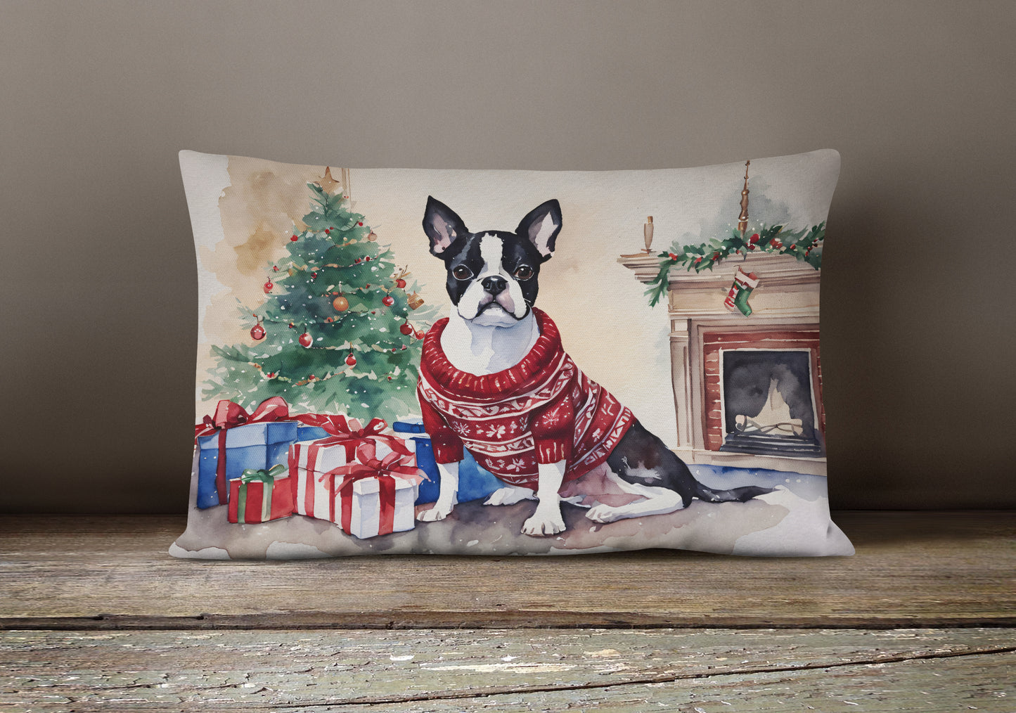 Boston Terrier Christmas Throw Pillow