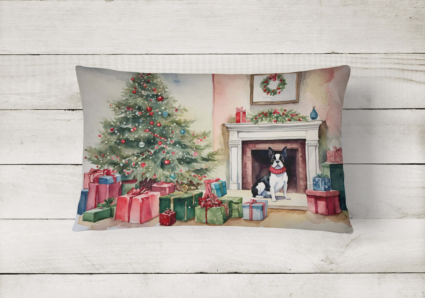 Boston Terrier Christmas Throw Pillow