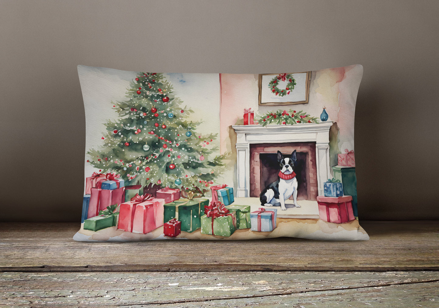 Boston Terrier Christmas Throw Pillow