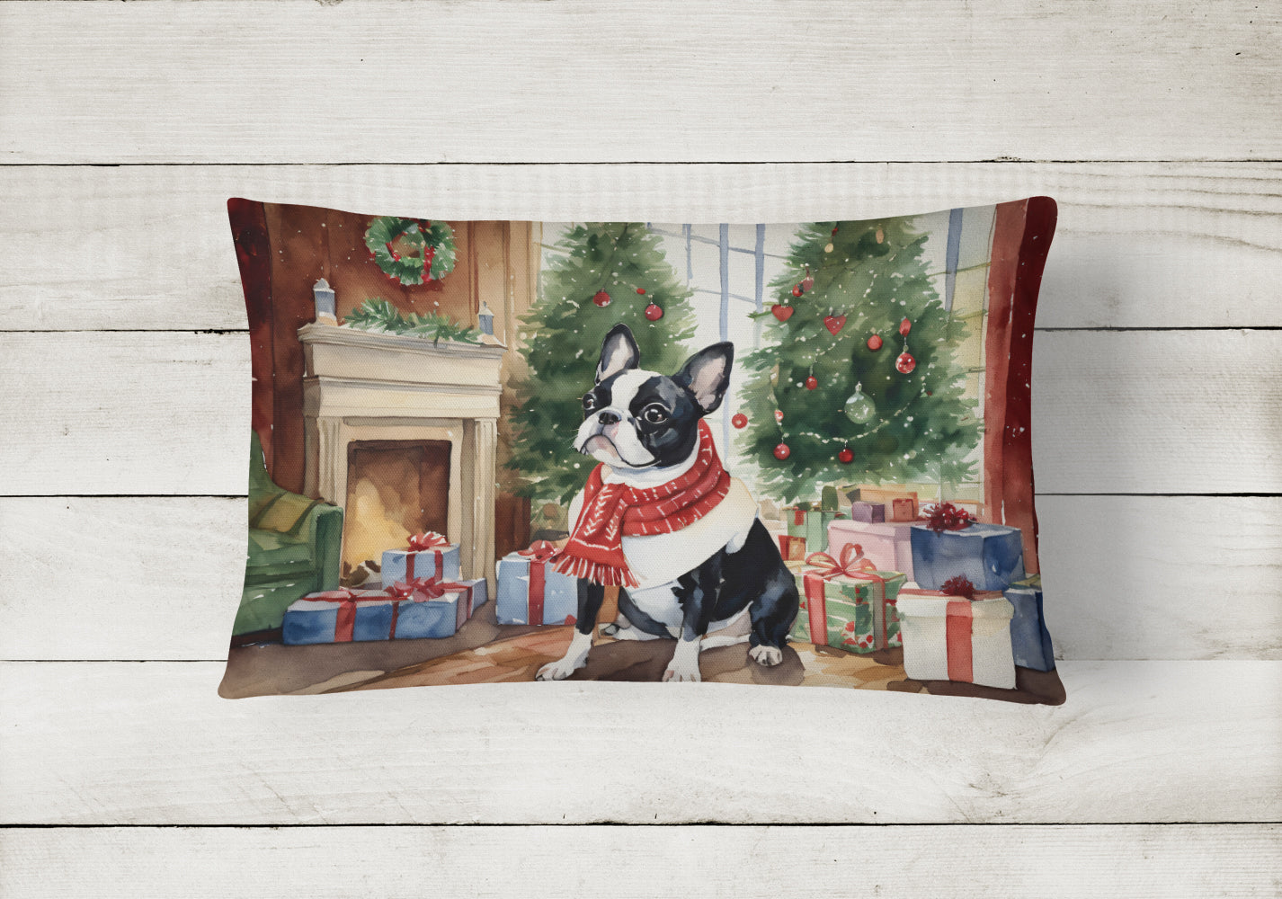 Boston Terrier Christmas Throw Pillow