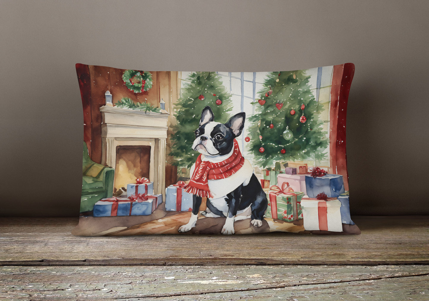 Boston Terrier Christmas Throw Pillow