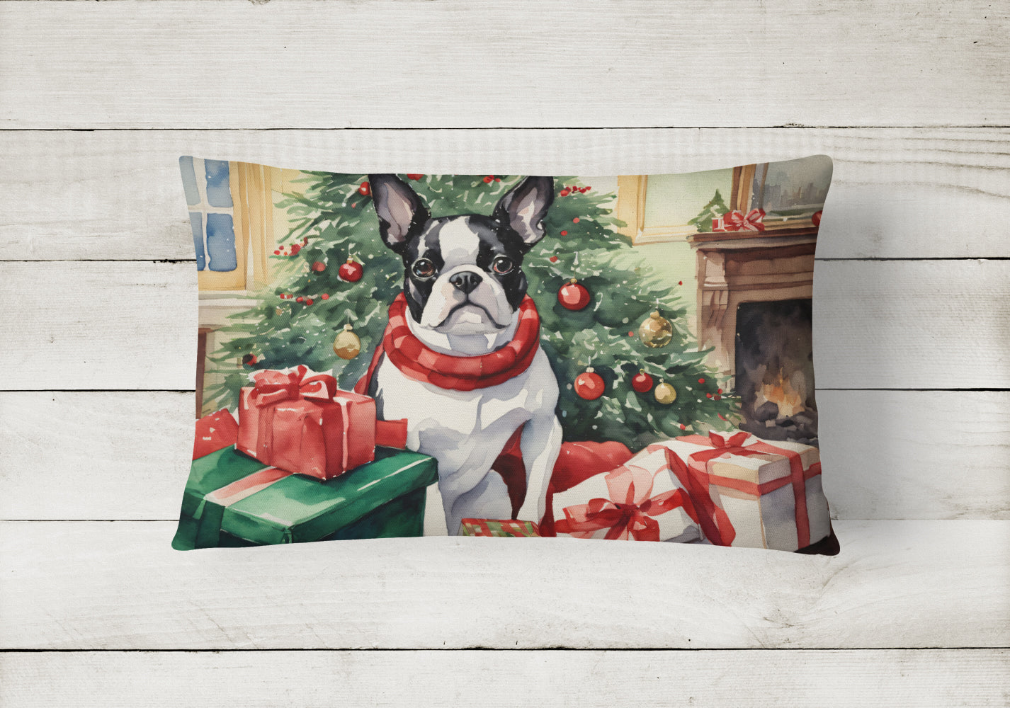 Boston Terrier Christmas Throw Pillow