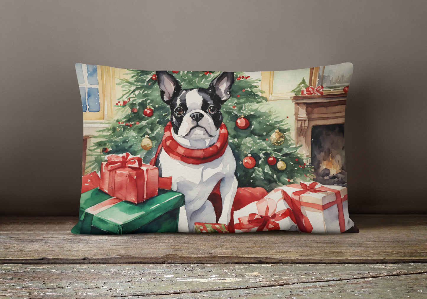 Boston Terrier Christmas Throw Pillow