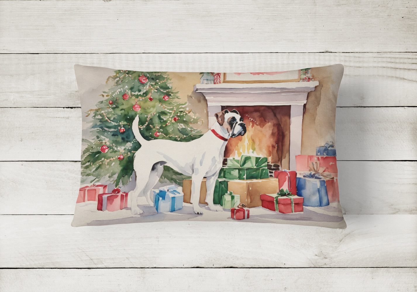 White Boxer Christmas Throw Pillow