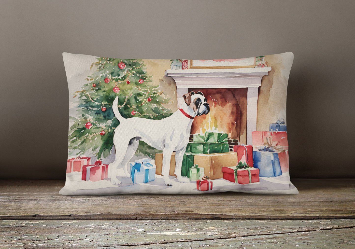 White Boxer Christmas Throw Pillow