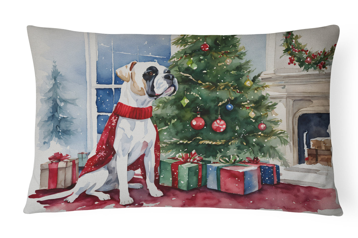 Buy this White Boxer Christmas Throw Pillow