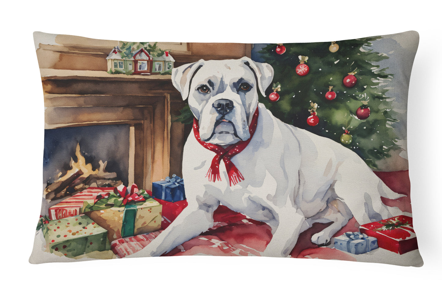 Buy this White Boxer Christmas Throw Pillow