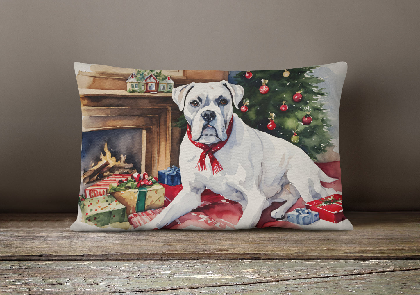 White Boxer Christmas Throw Pillow