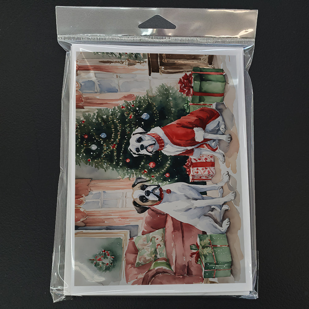 White Boxer Christmas Greeting Cards Pack of 8