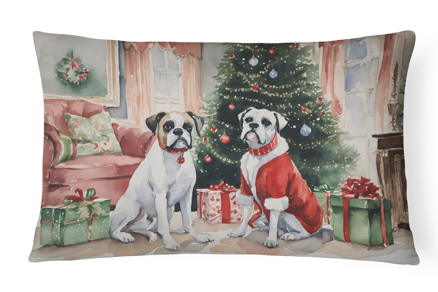 Buy this White Boxer Christmas Throw Pillow