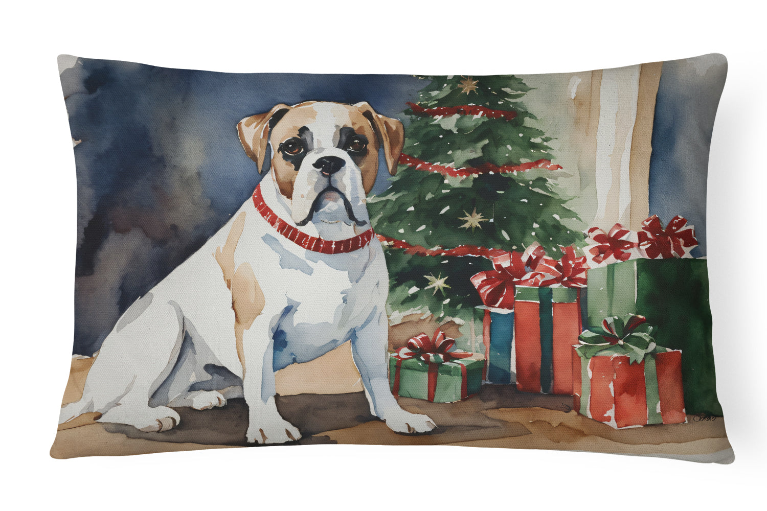 Buy this White Boxer Christmas Throw Pillow