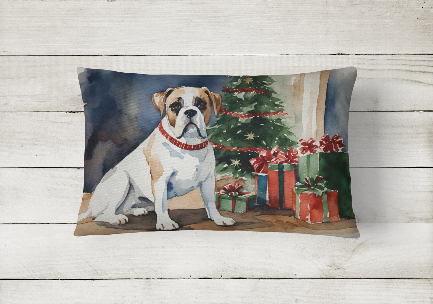 White Boxer Christmas Throw Pillow