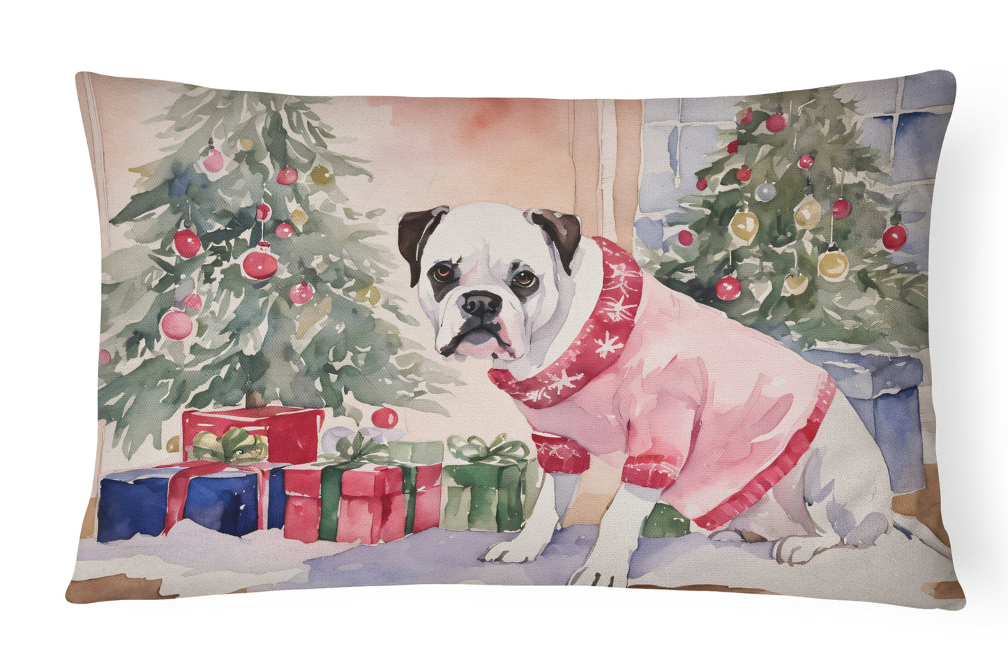 Buy this White Boxer Christmas Throw Pillow