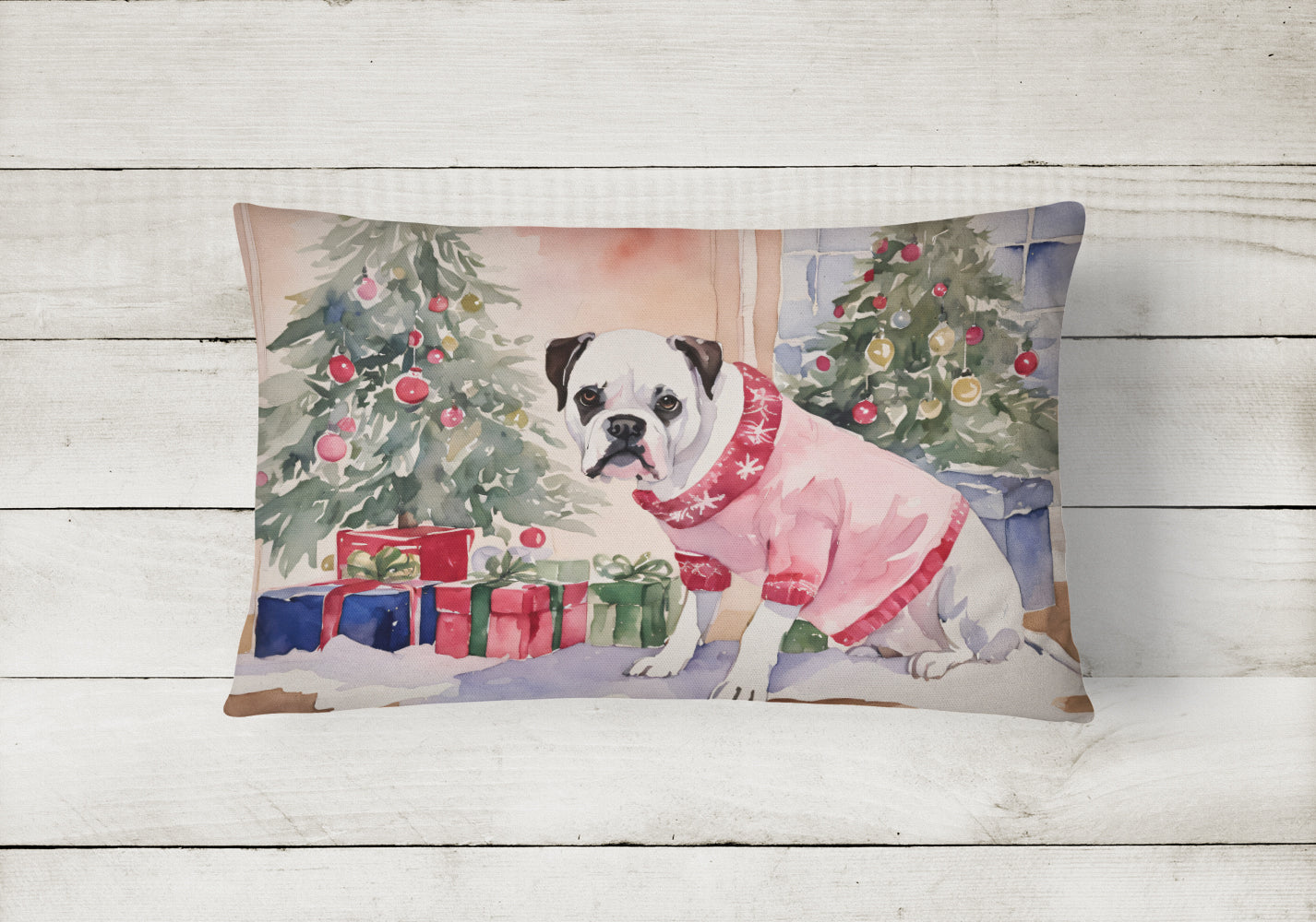 White Boxer Christmas Throw Pillow