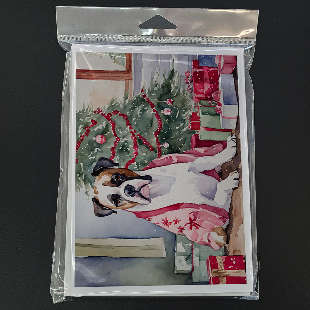 White Boxer Christmas Greeting Cards Pack of 8