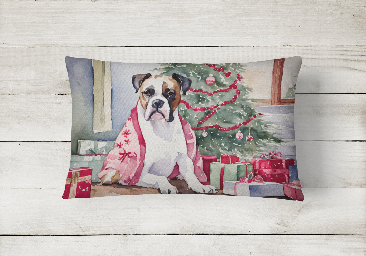 White Boxer Christmas Throw Pillow