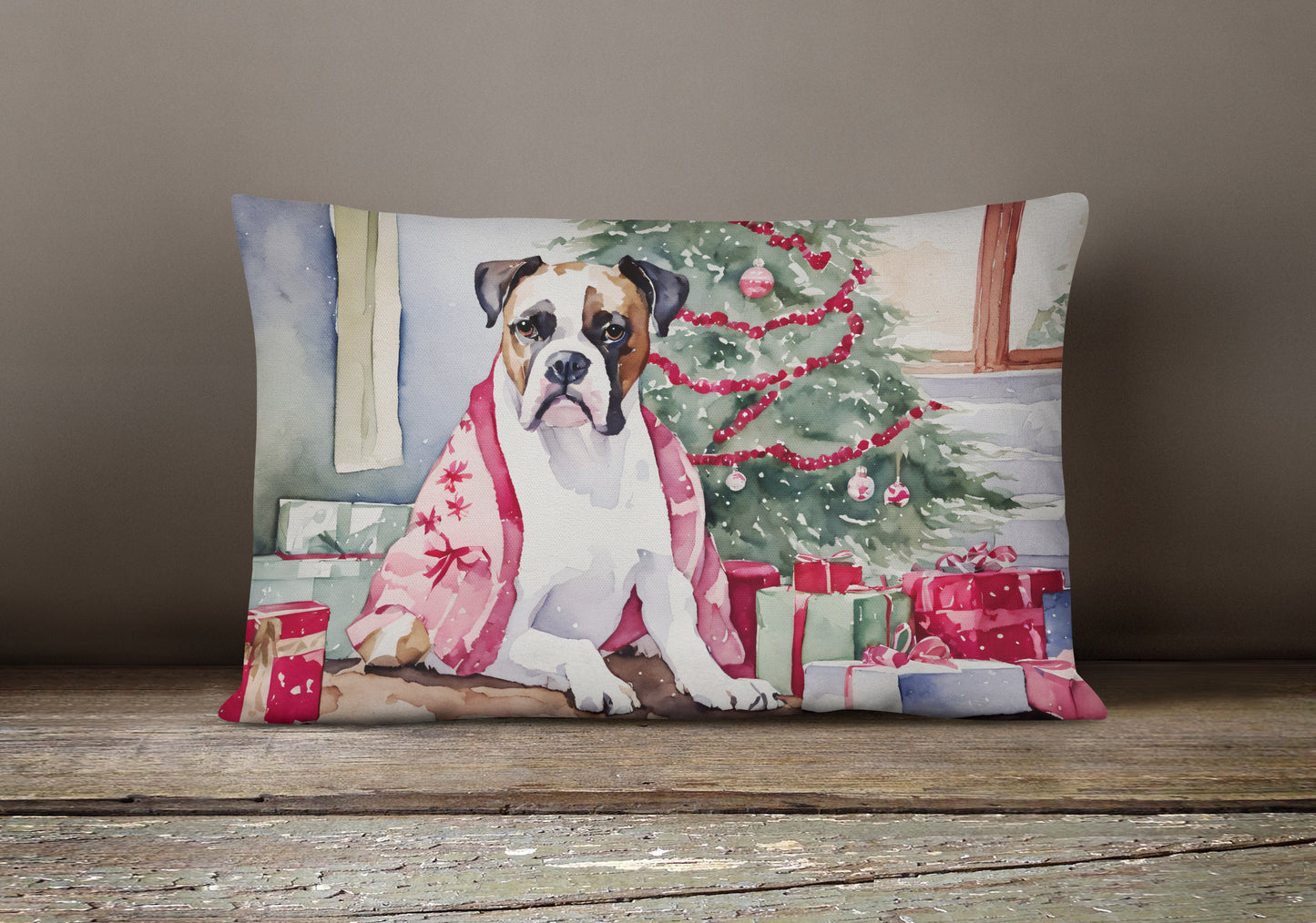 White Boxer Christmas Throw Pillow