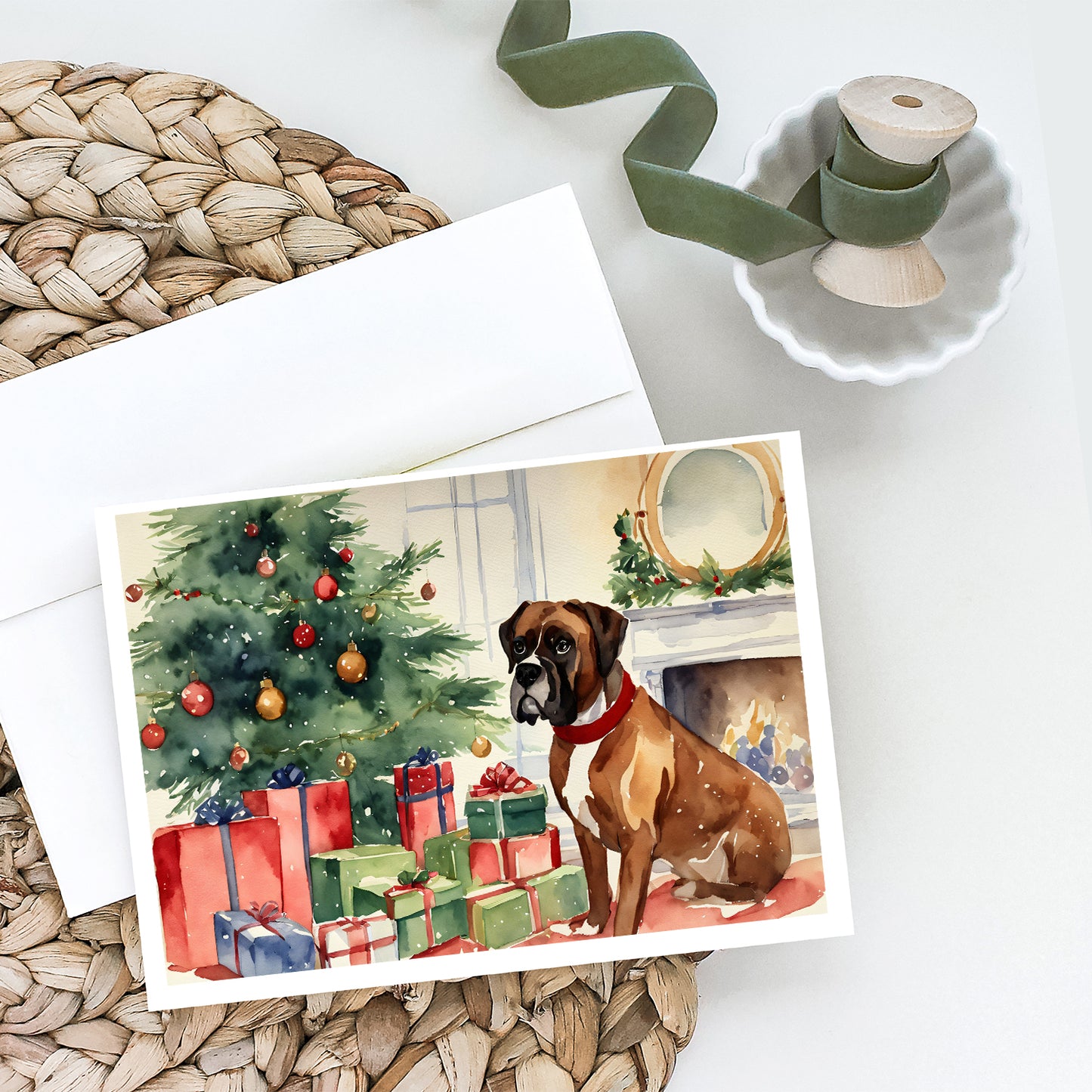 Fawn Boxer Christmas Greeting Cards Pack of 8