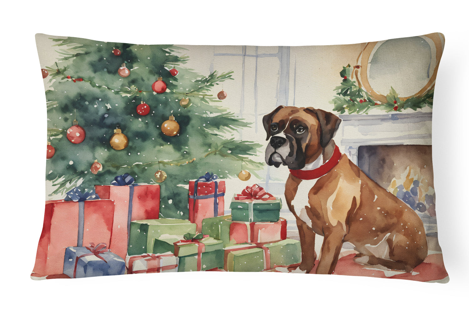 Buy this Fawn Boxer Christmas Throw Pillow