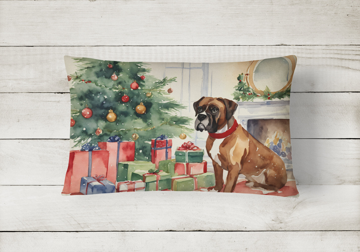 Fawn Boxer Christmas Throw Pillow