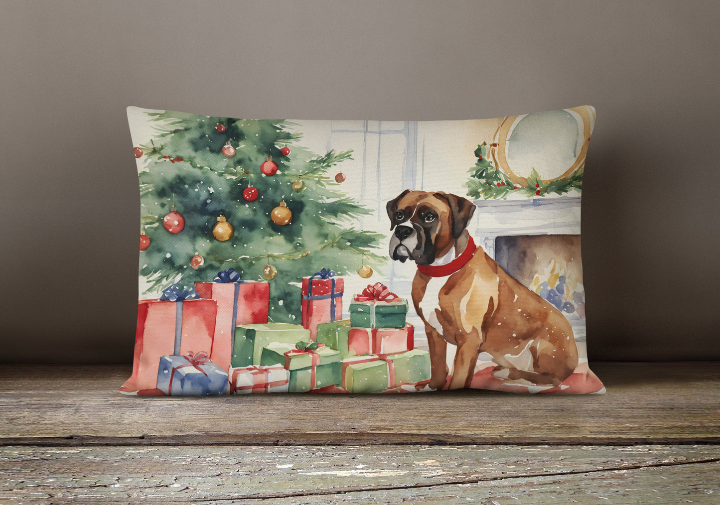 Fawn Boxer Christmas Throw Pillow