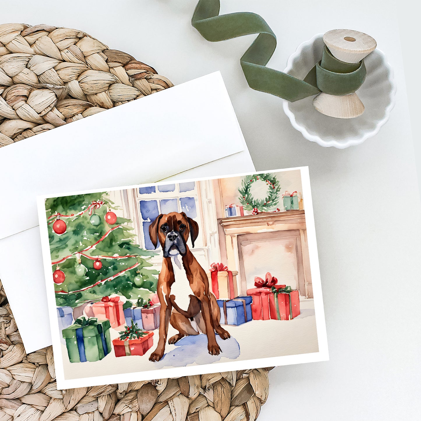 Fawn Boxer Christmas Greeting Cards Pack of 8
