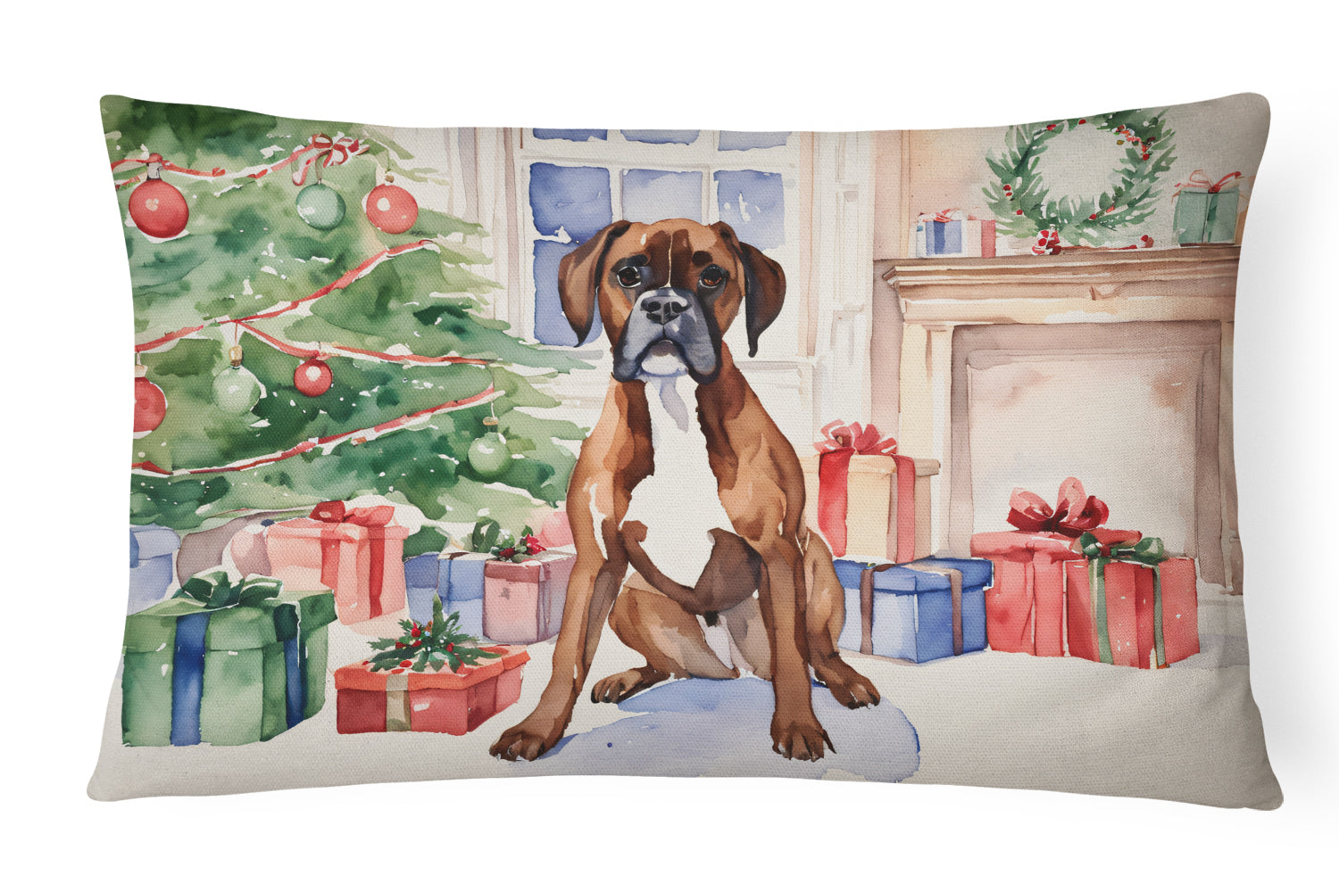 Buy this Fawn Boxer Christmas Throw Pillow