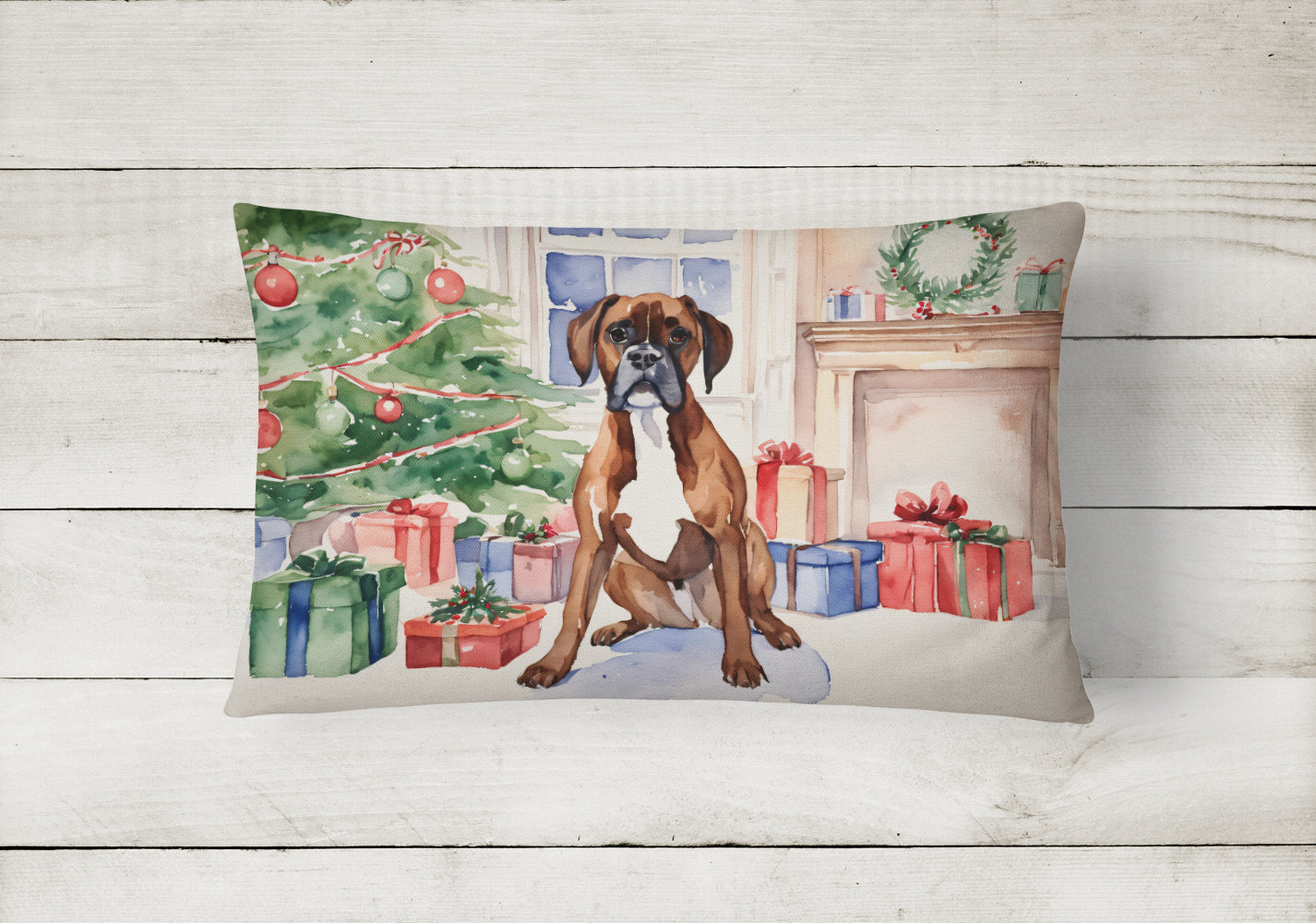 Fawn Boxer Christmas Throw Pillow