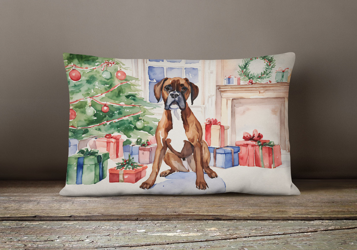 Fawn Boxer Christmas Throw Pillow