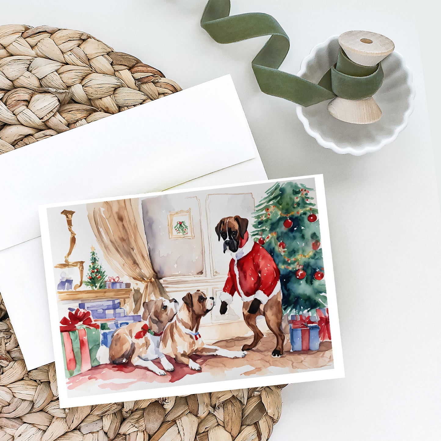 Fawn Boxer Christmas Greeting Cards Pack of 8