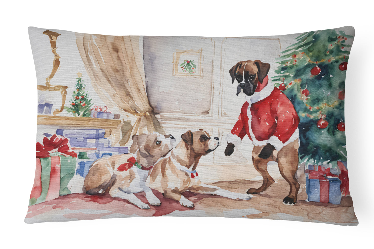 Buy this Fawn Boxer Christmas Throw Pillow