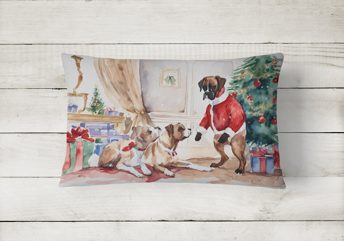 Fawn Boxer Christmas Throw Pillow