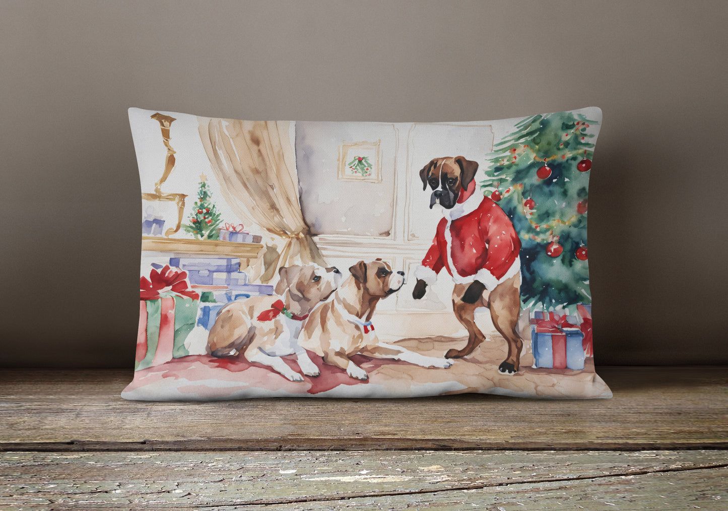 Fawn Boxer Christmas Throw Pillow