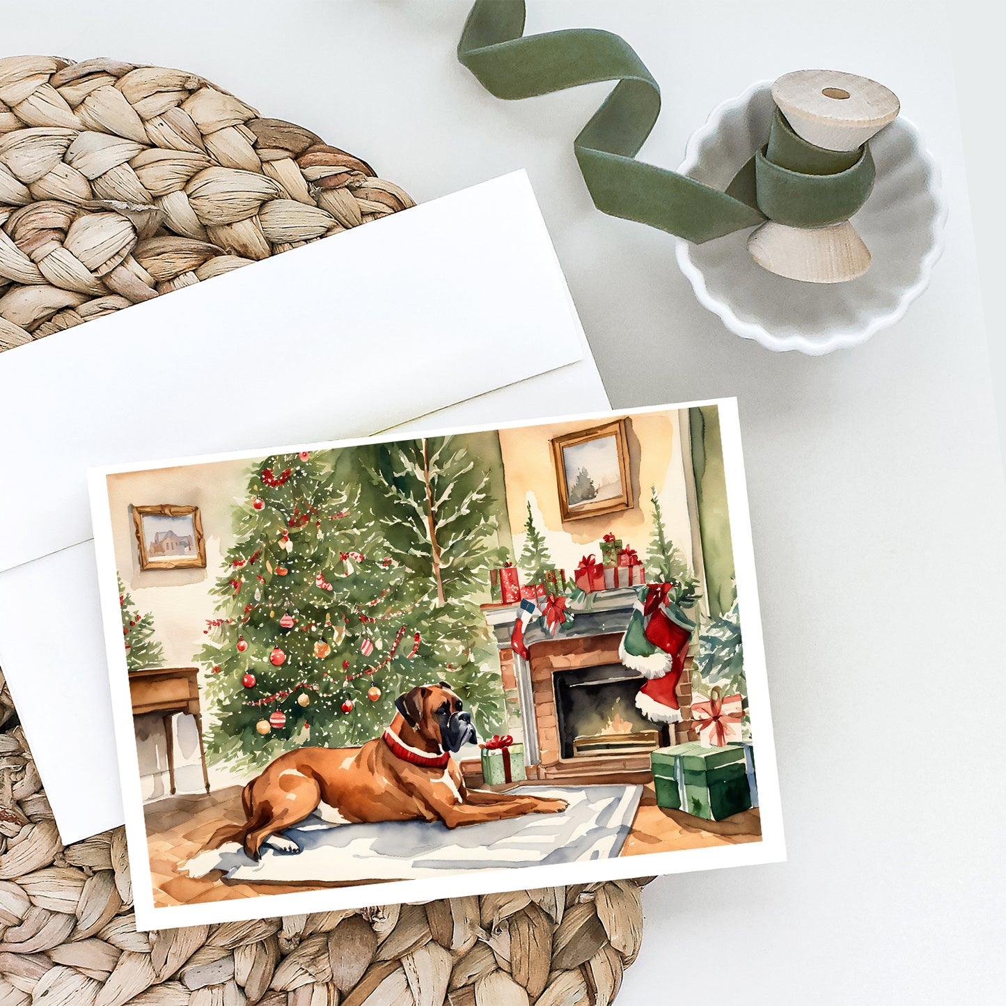 Fawn Boxer Christmas Greeting Cards Pack of 8