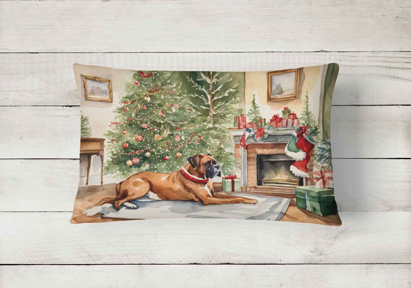 Fawn Boxer Christmas Throw Pillow