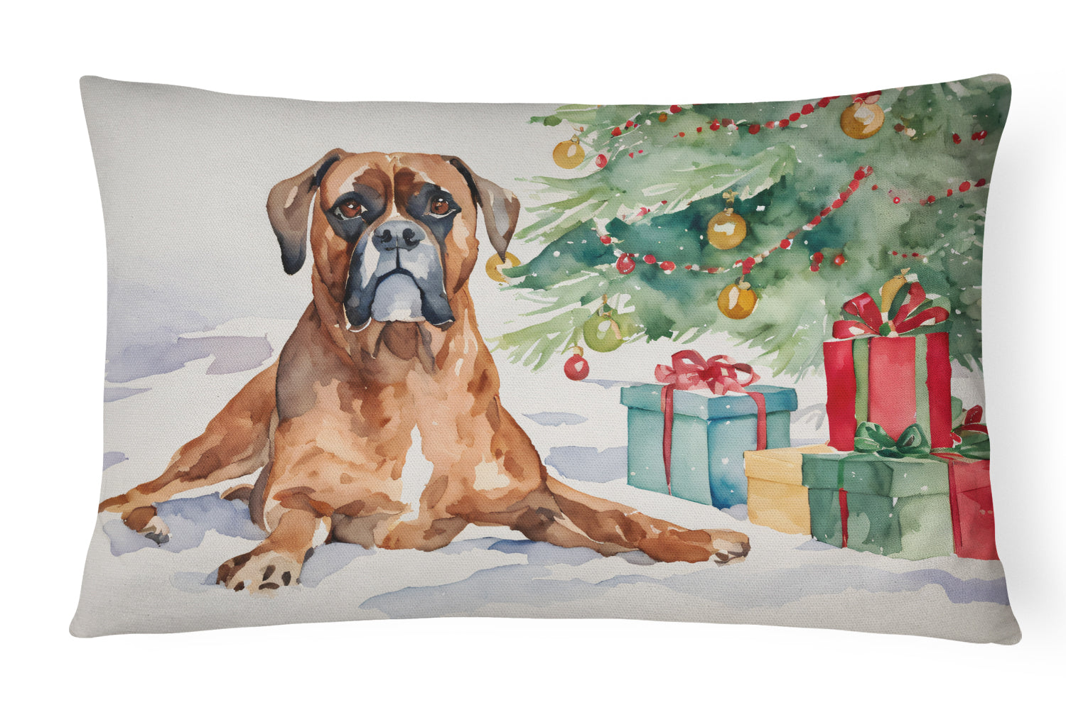 Buy this Fawn Boxer Christmas Throw Pillow