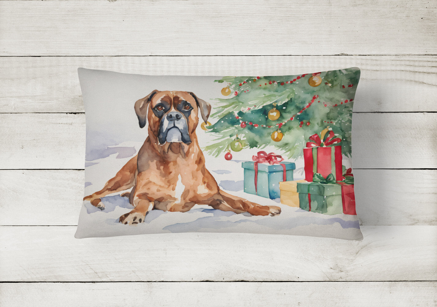 Fawn Boxer Christmas Throw Pillow