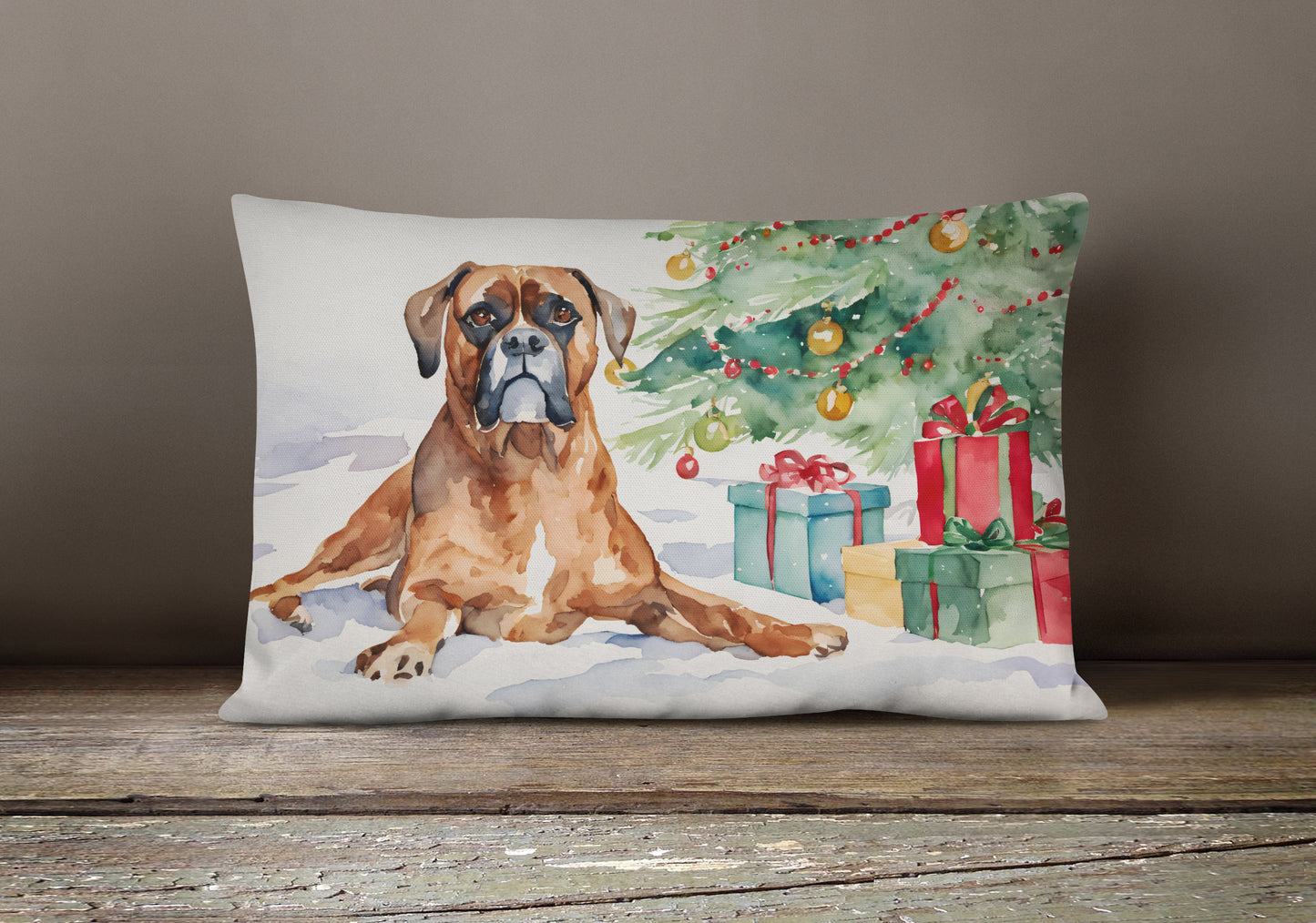 Fawn Boxer Christmas Throw Pillow