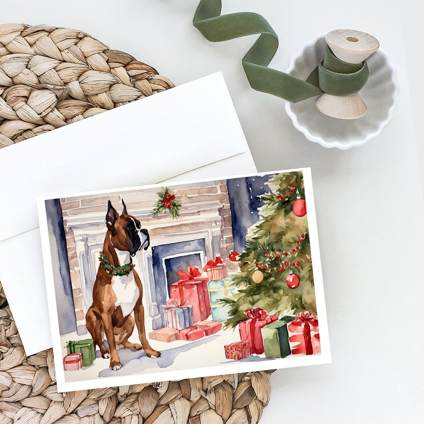Fawn Boxer Christmas Greeting Cards Pack of 8