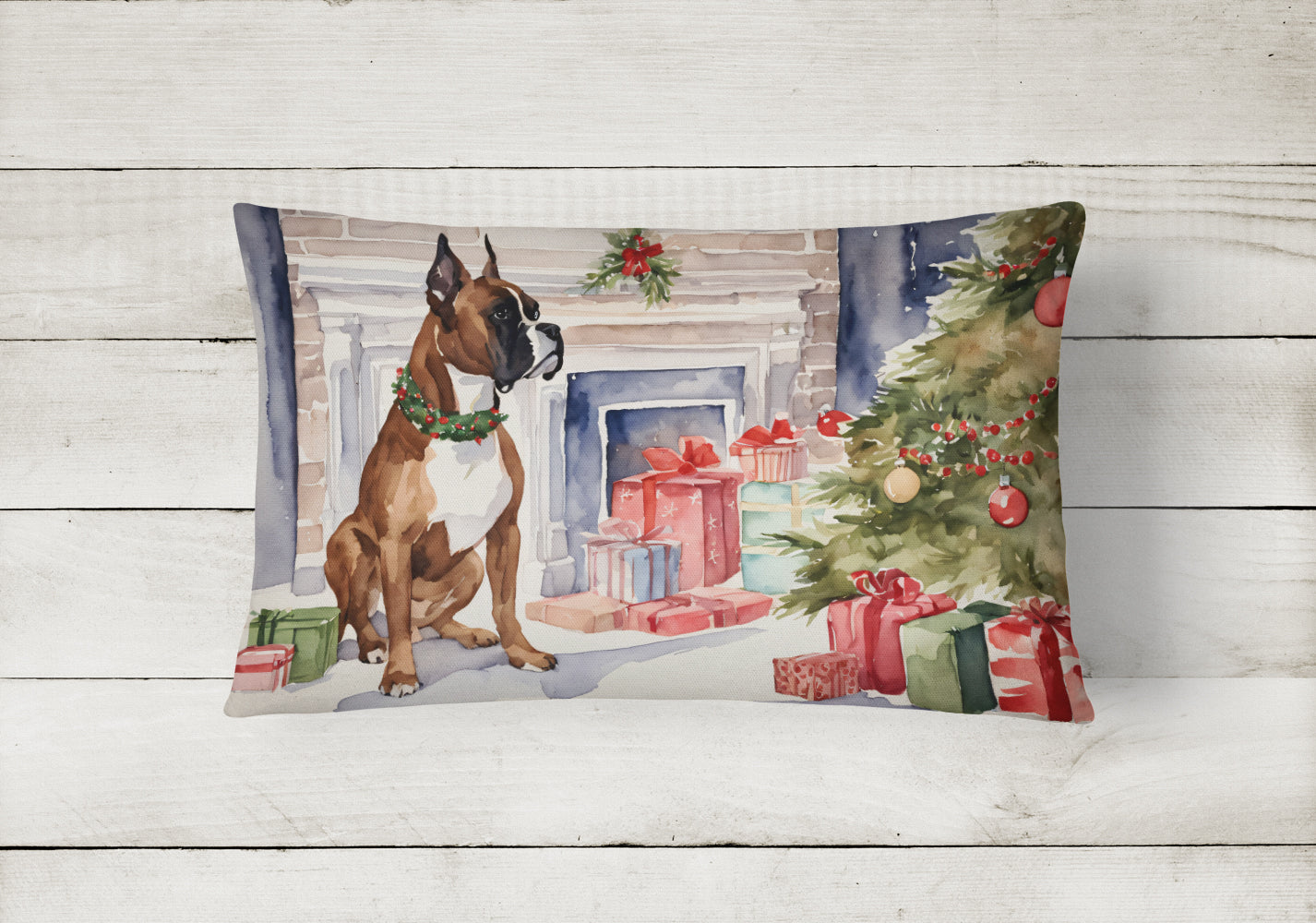 Fawn Boxer Christmas Throw Pillow