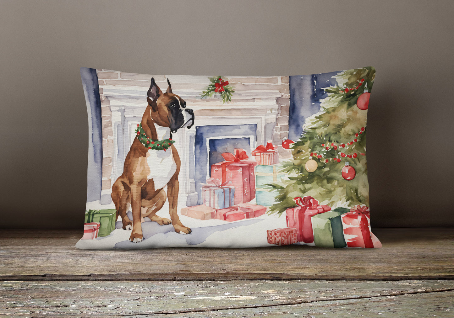 Fawn Boxer Christmas Throw Pillow