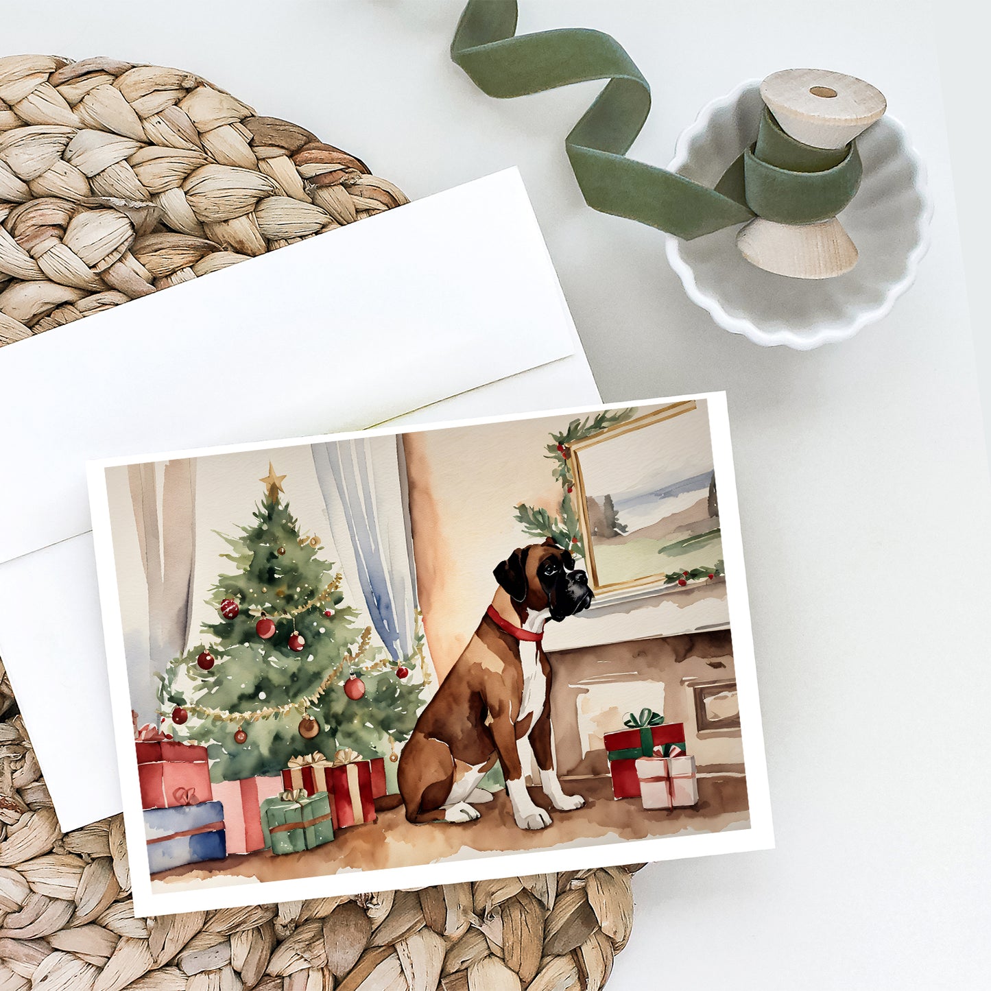 Fawn Boxer Christmas Greeting Cards Pack of 8