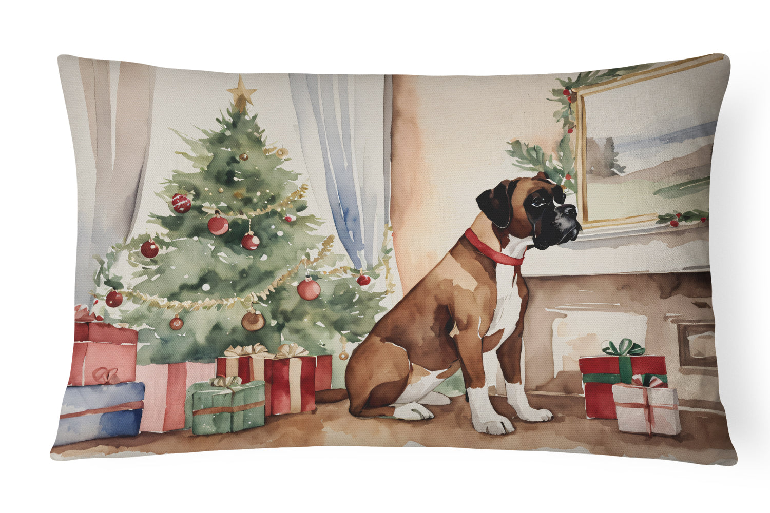 Buy this Fawn Boxer Christmas Throw Pillow