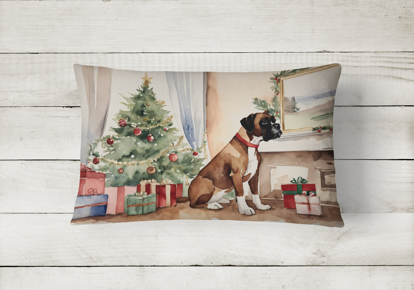 Fawn Boxer Christmas Throw Pillow