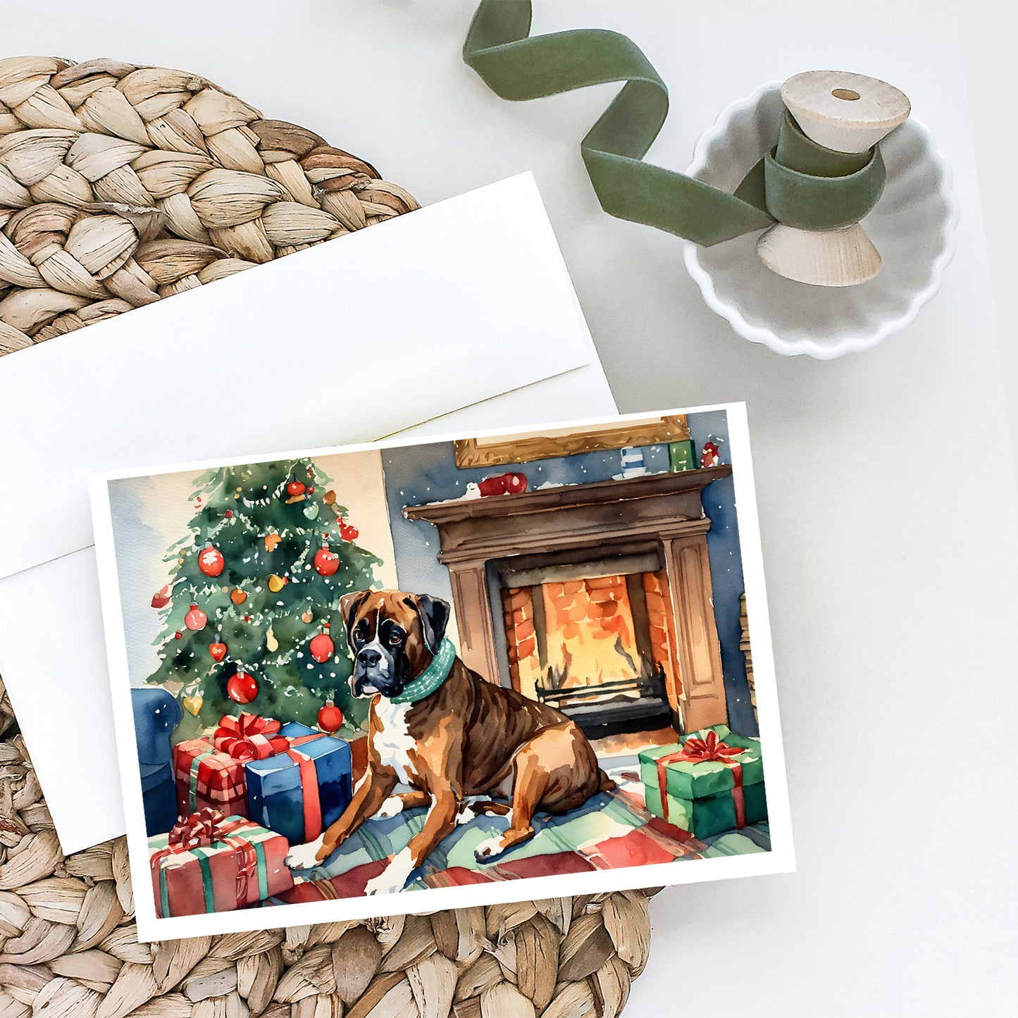 Fawn Boxer Christmas Greeting Cards Pack of 8