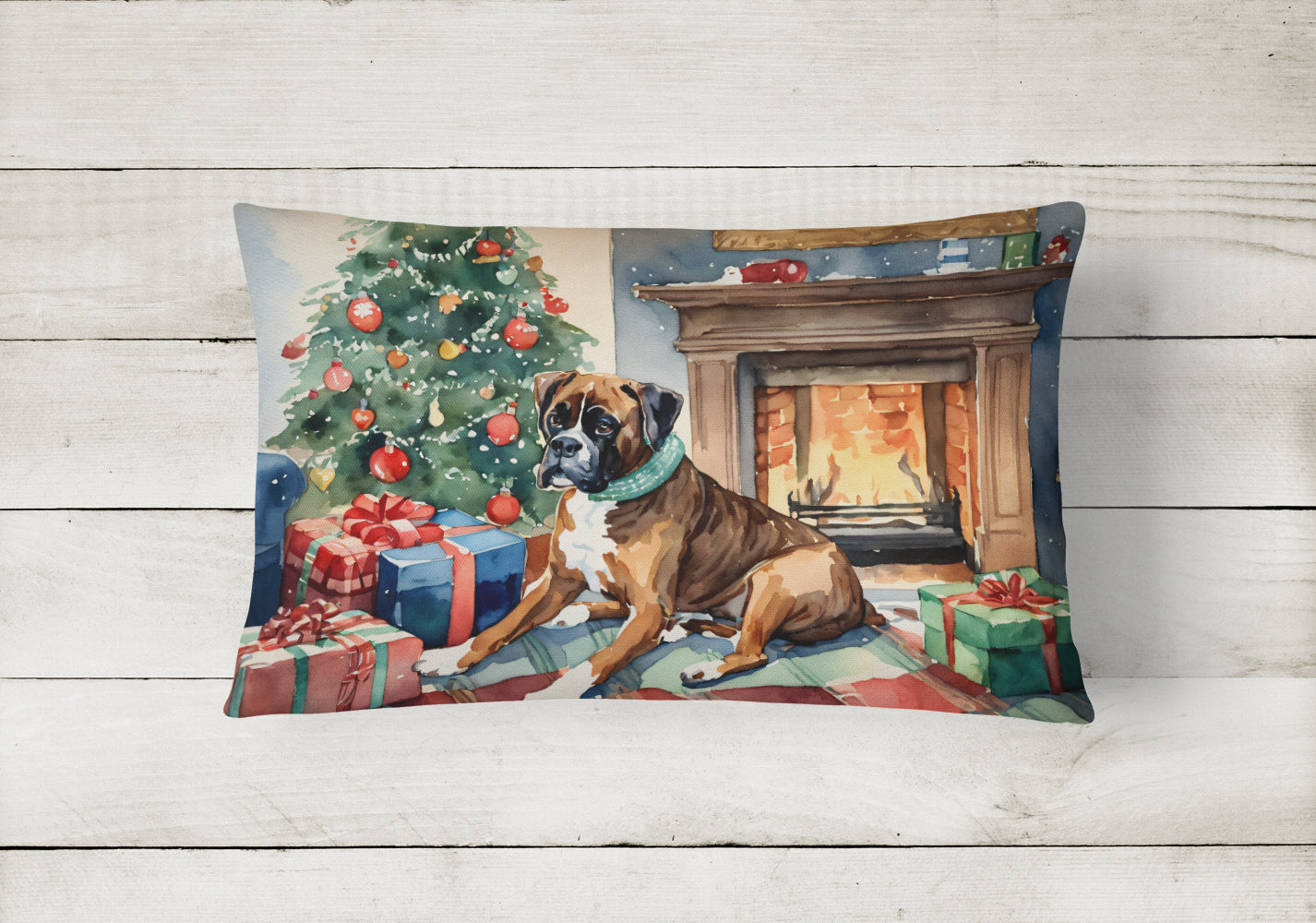 Fawn Boxer Christmas Throw Pillow