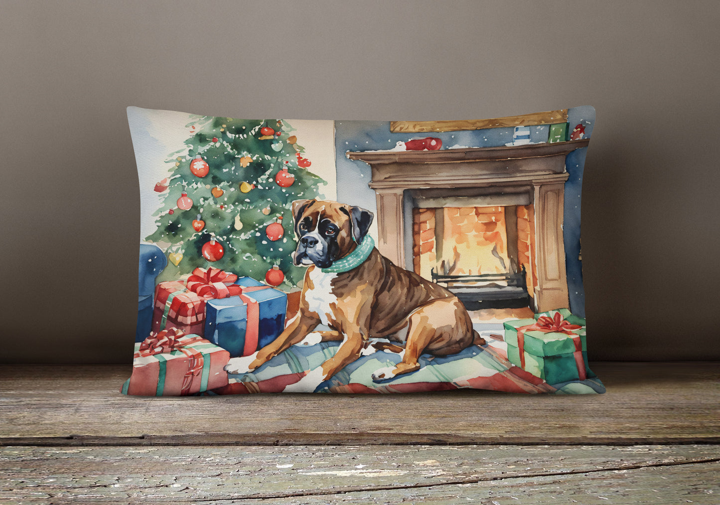 Fawn Boxer Christmas Throw Pillow