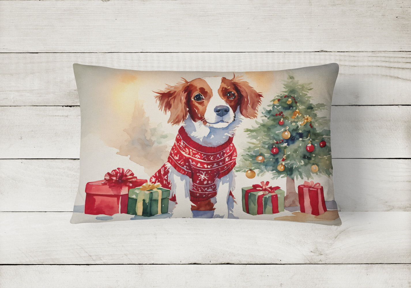 Brittany Spaniel Christmas Throw Pillow