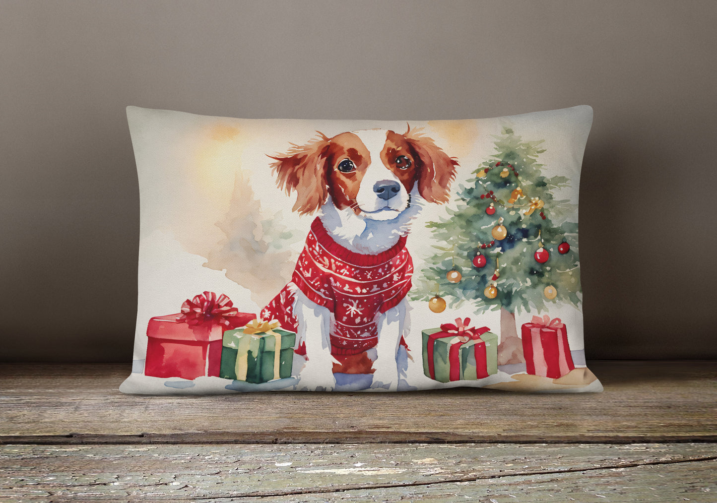 Brittany Spaniel Christmas Throw Pillow