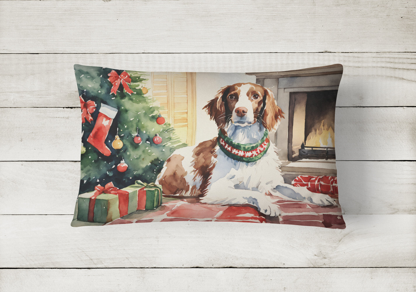 Brittany Spaniel Christmas Throw Pillow